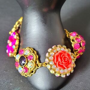 Elegant Gold and Pink Boho Floral Bracelet